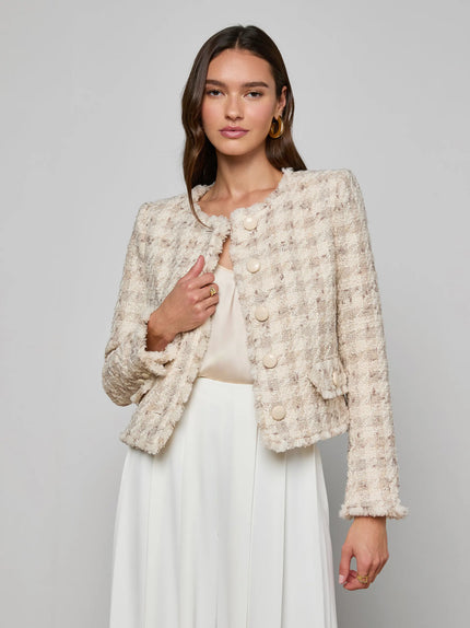 ZELL HOUNDSTOOTH TWEED JACKET IN TAUPE GREY HOUNDSTOOTH