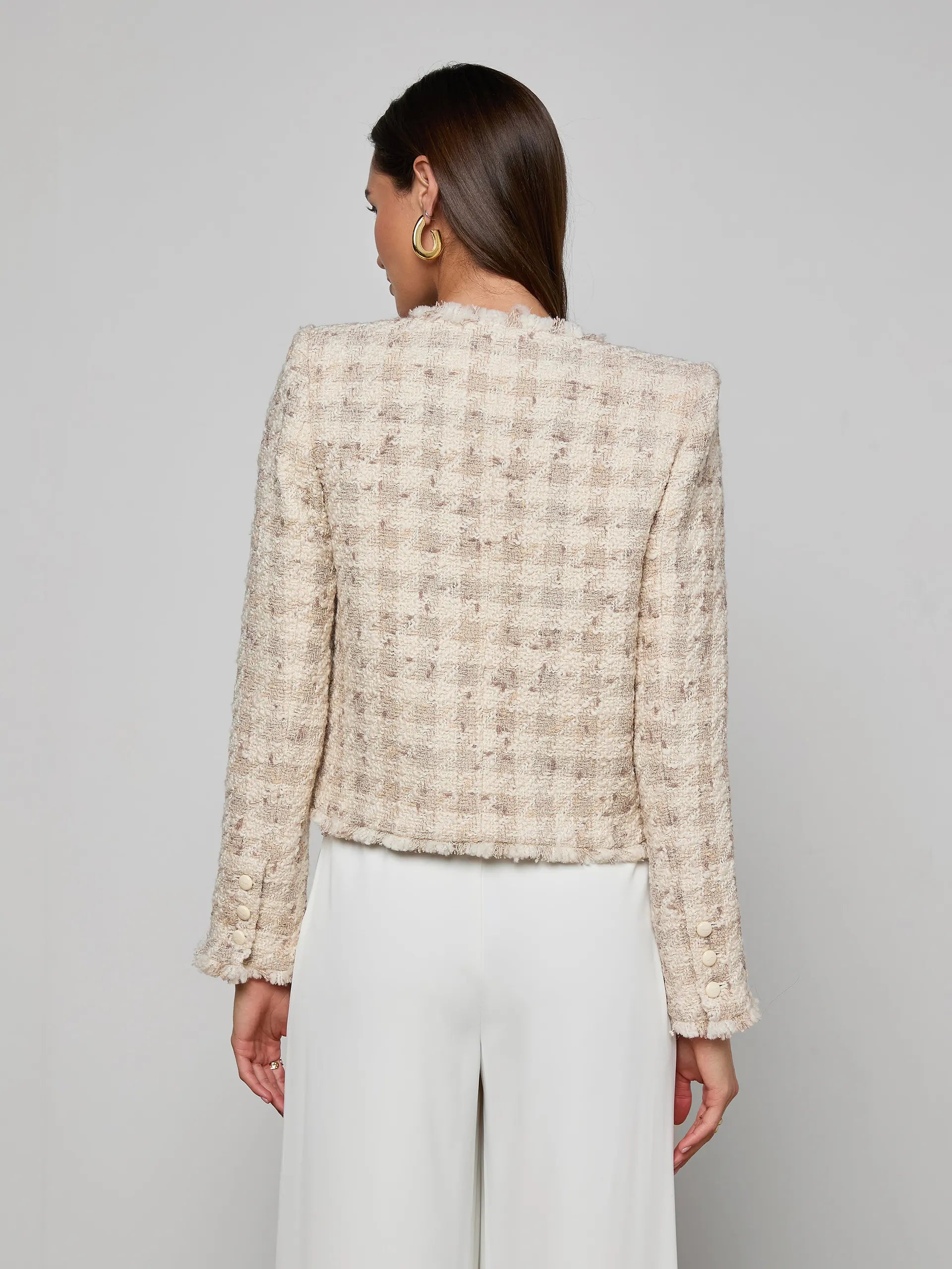 ZELL HOUNDSTOOTH TWEED JACKET IN TAUPE GREY HOUNDSTOOTH