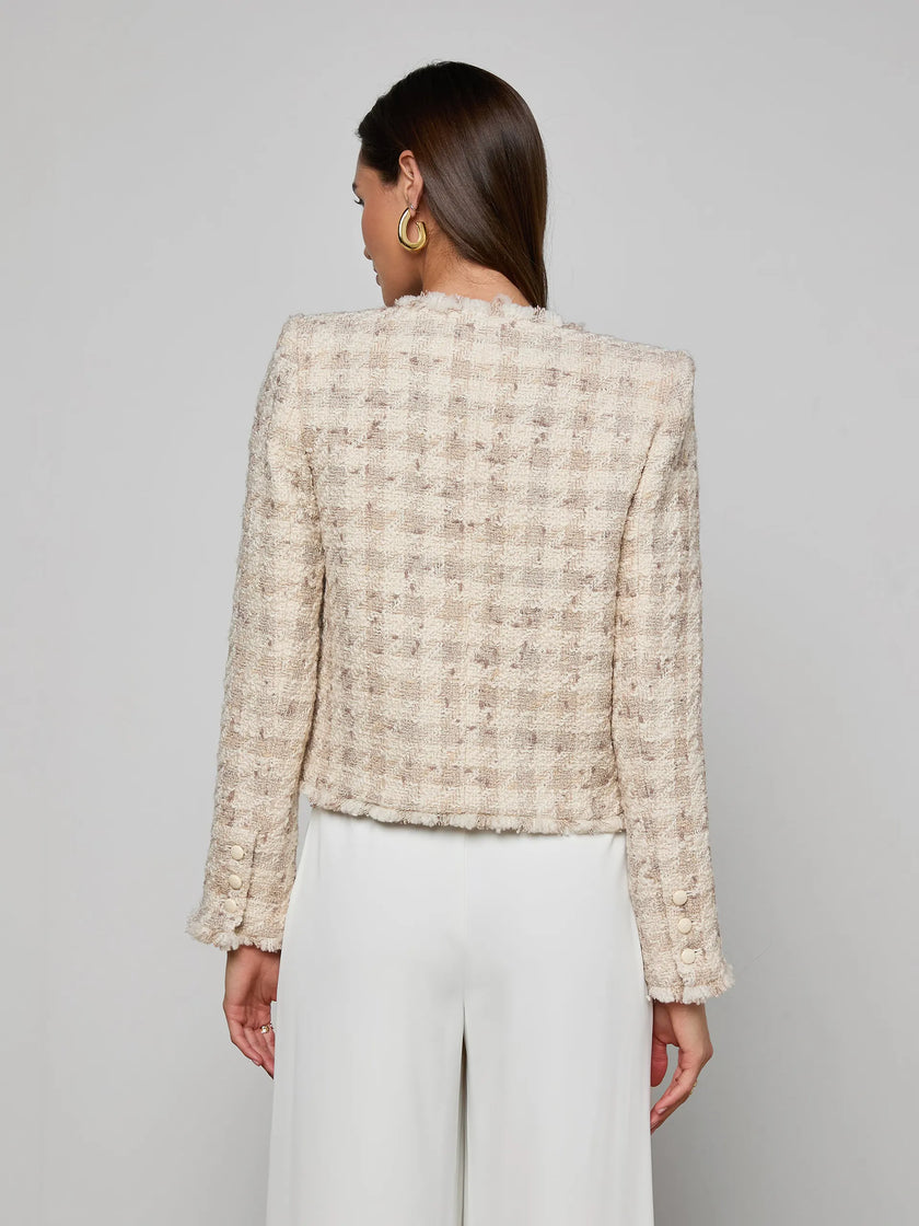ZELL HOUNDSTOOTH TWEED JACKET IN TAUPE GREY HOUNDSTOOTH