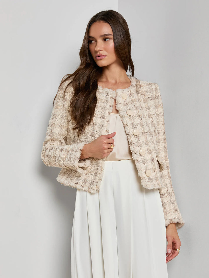 ZELL HOUNDSTOOTH TWEED JACKET IN TAUPE GREY HOUNDSTOOTH