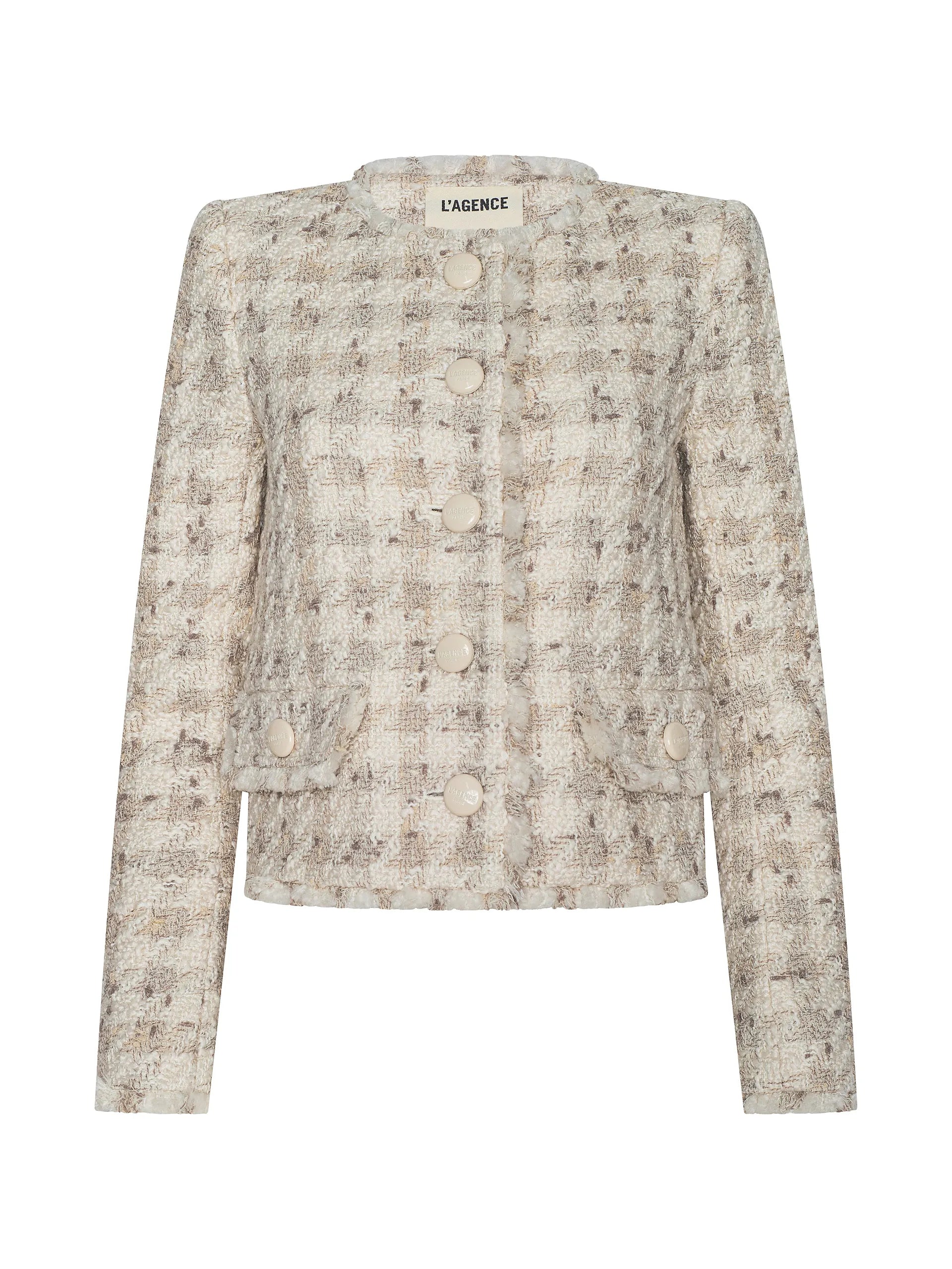 ZELL HOUNDSTOOTH TWEED JACKET IN TAUPE GREY HOUNDSTOOTH