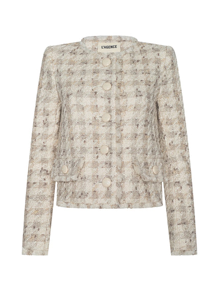 ZELL HOUNDSTOOTH TWEED JACKET IN TAUPE GREY HOUNDSTOOTH