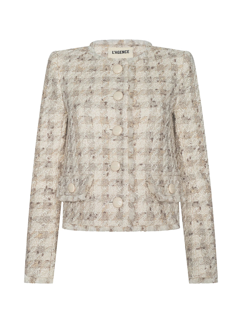 ZELL HOUNDSTOOTH TWEED JACKET IN TAUPE GREY HOUNDSTOOTH