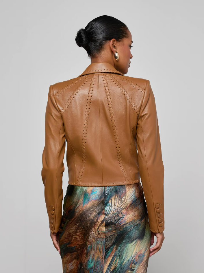 DULCIE LEATHER BLAZER IN SOFT COGNAC