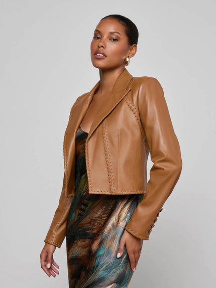 DULCIE LEATHER BLAZER IN SOFT COGNAC