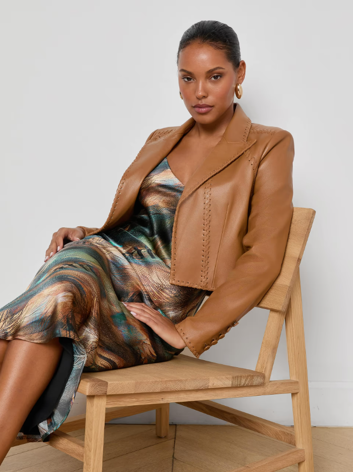 DULCIE LEATHER BLAZER IN SOFT COGNAC