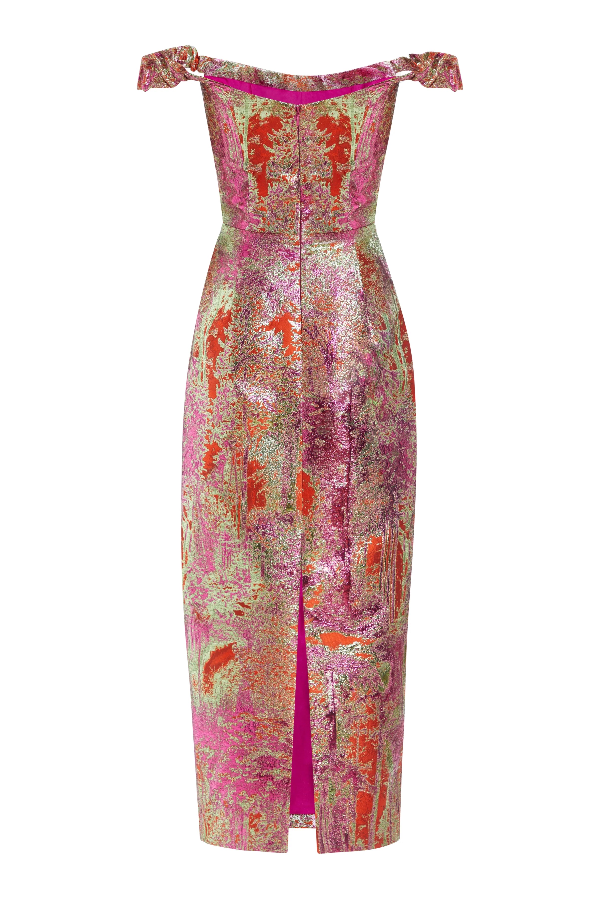 AMINA FLORAL BROCADE MIDI DRESS