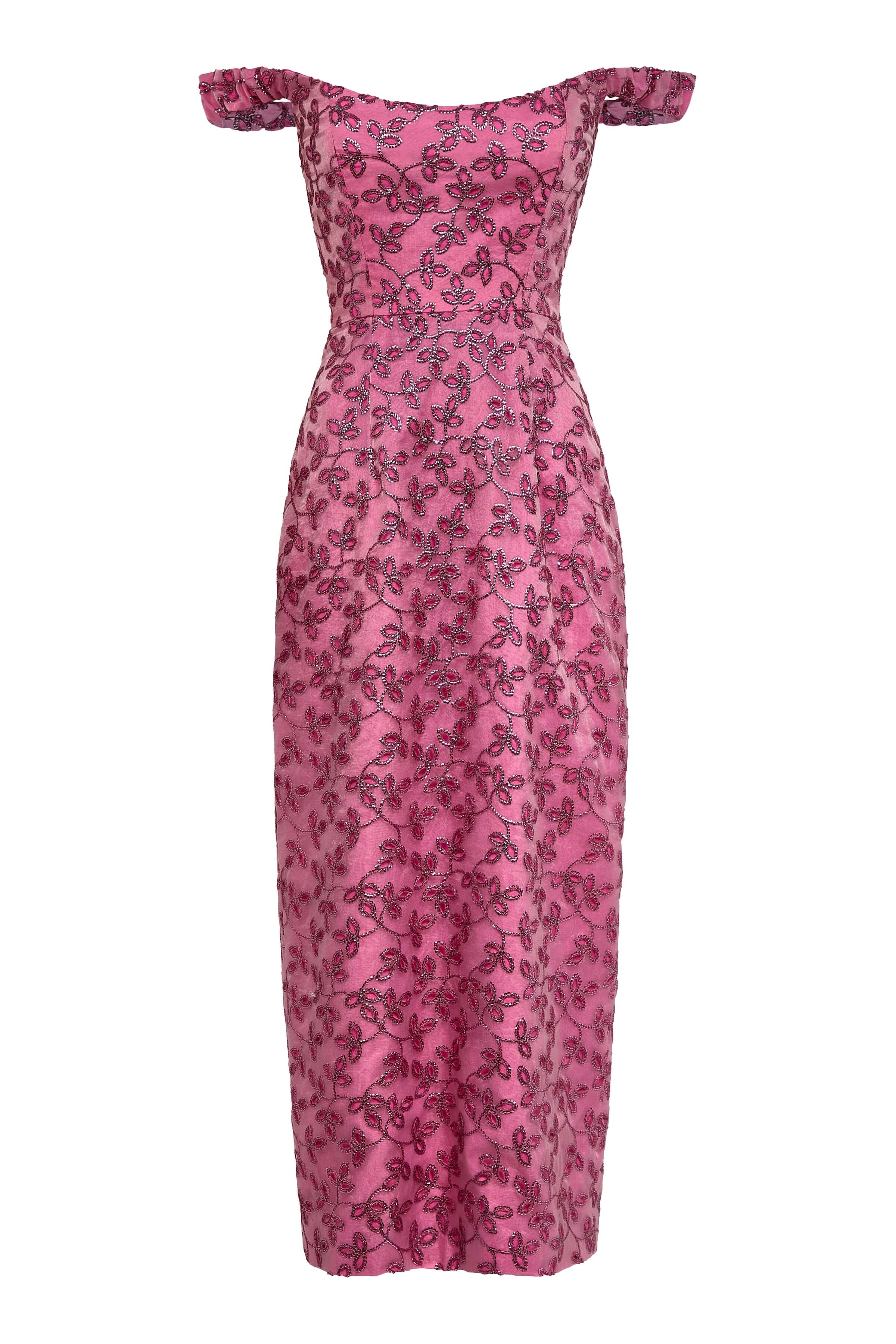 AMINA PINK FLORAL SEQUIN MIDI DRESS