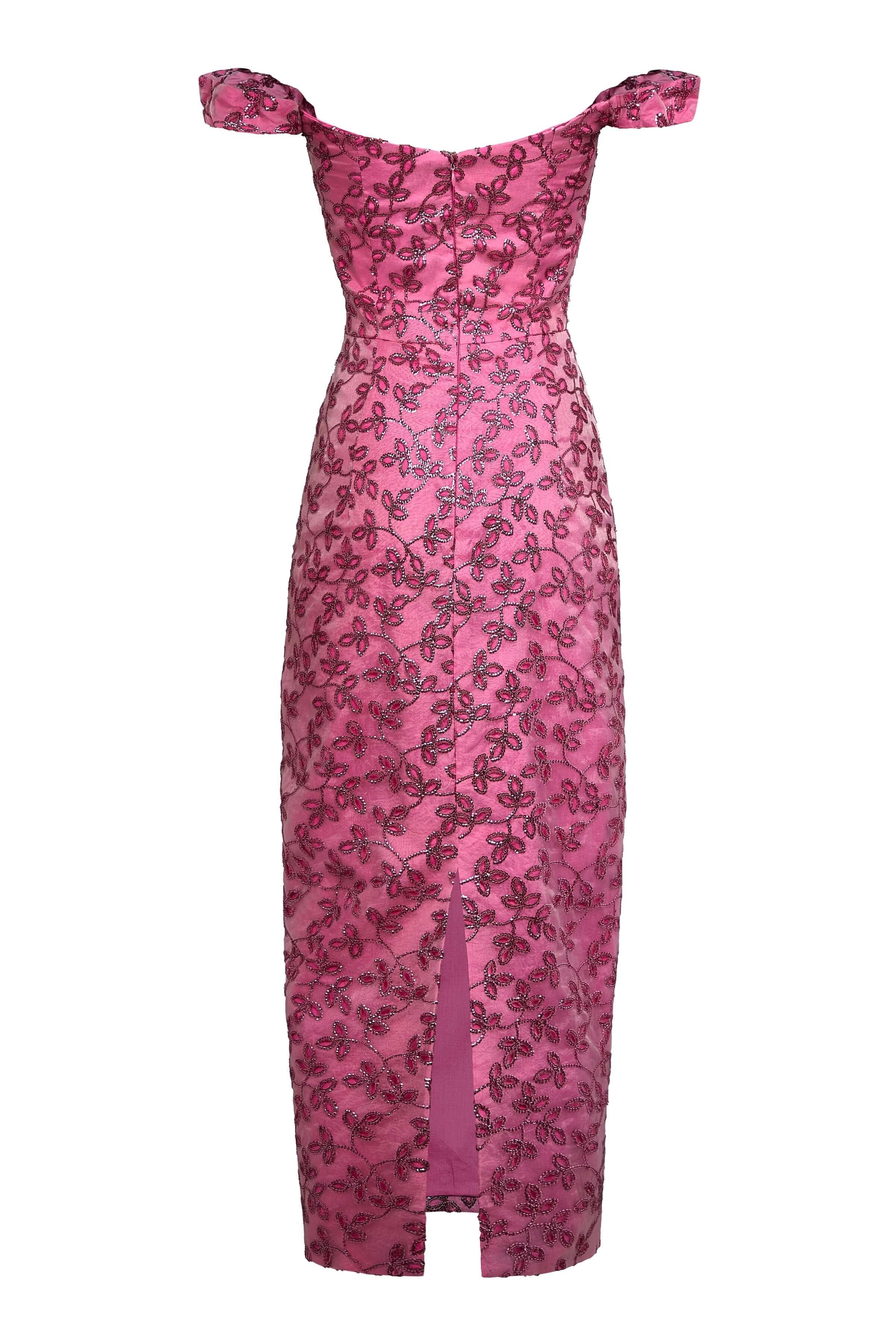 AMINA PINK FLORAL SEQUIN MIDI DRESS