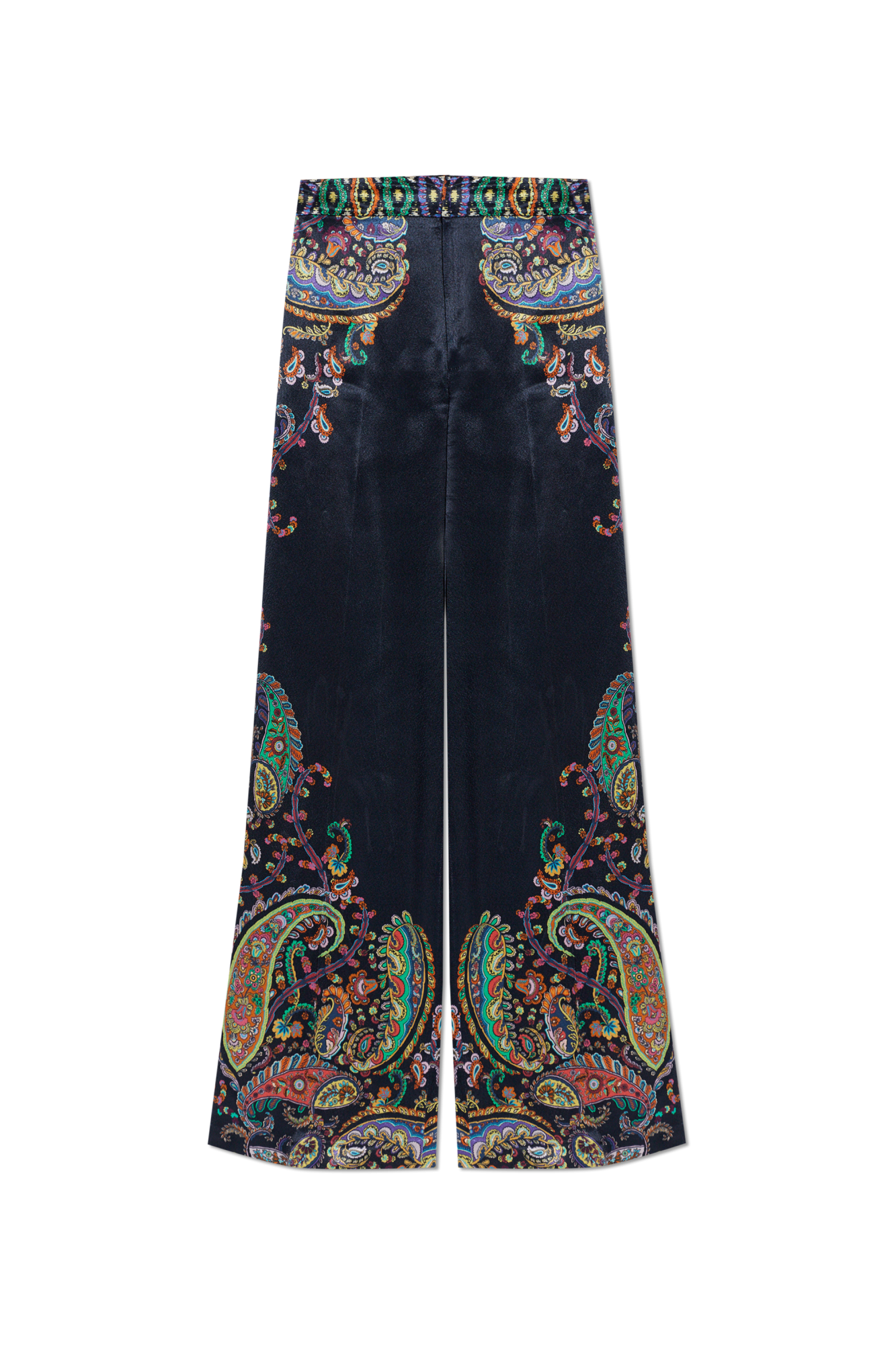 WIDE LEG SATIN CREPE TROUSERS WITH PAISLEY MOTIF