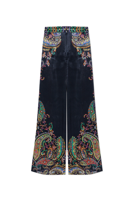 WIDE LEG SATIN CREPE TROUSERS WITH PAISLEY MOTIF