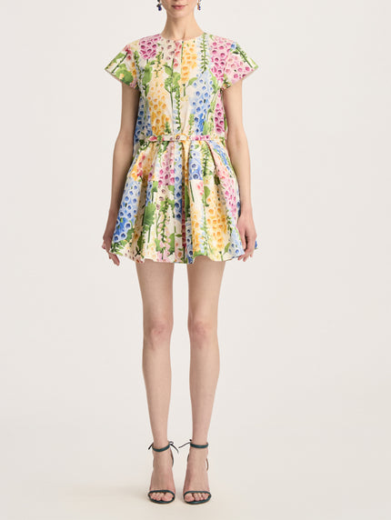 CAP SLEEVE MULTI FOXGLOVES POPLIN DRESS