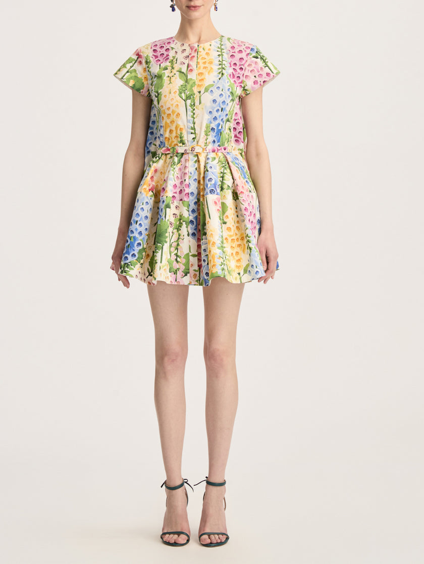 CAP SLEEVE MULTI FOXGLOVES POPLIN DRESS