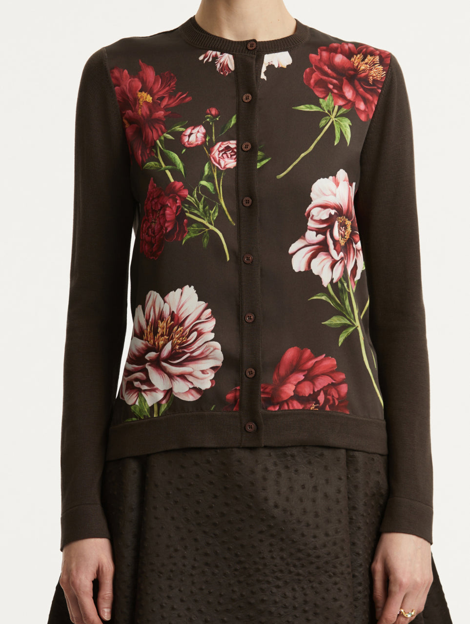 SILK INSET POPPY PRINT CARDIGAN SWEATER
