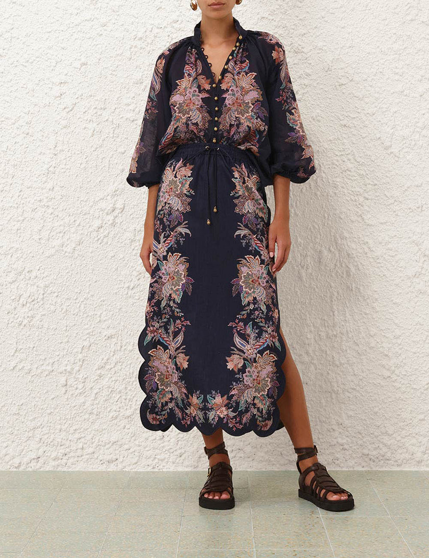 RHIANNON SCALLOP MIDI SKIRT