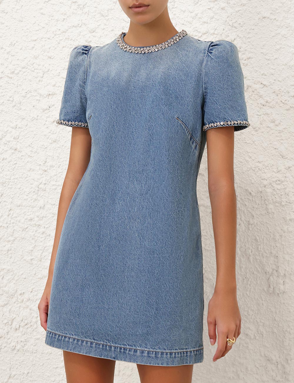 CRUSH EMBELLISHED DENIM DRESS