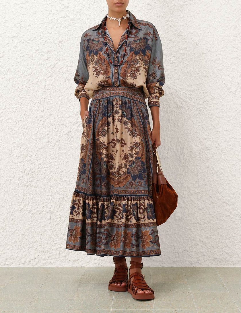 ASCENSION TIERED MIDI SKIRT