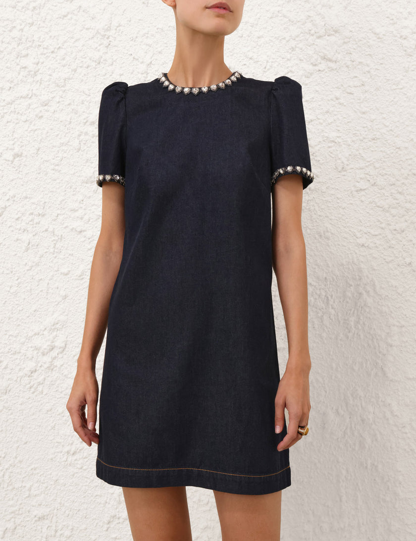 EMBELLISHED DENIM DRESS