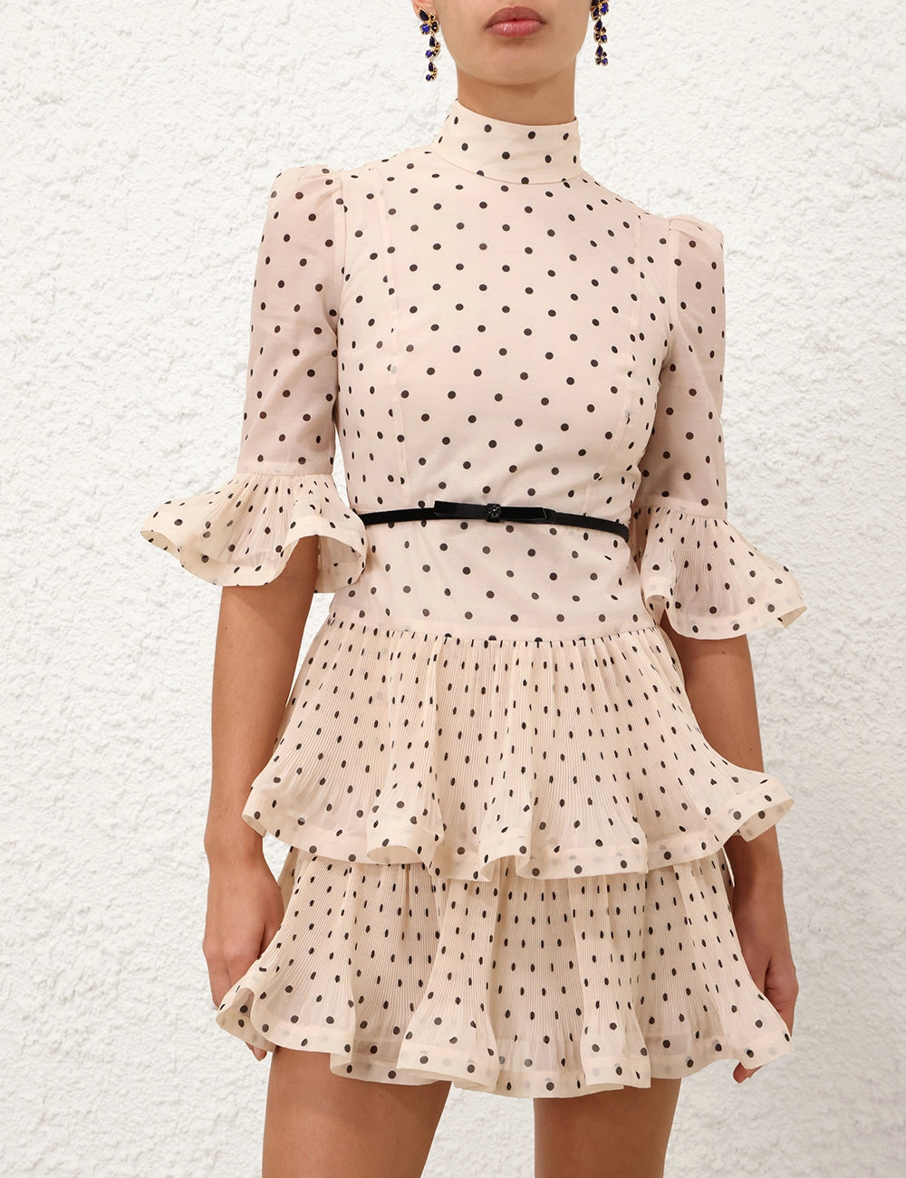 PLEATED SLEEVED MINI DRESS