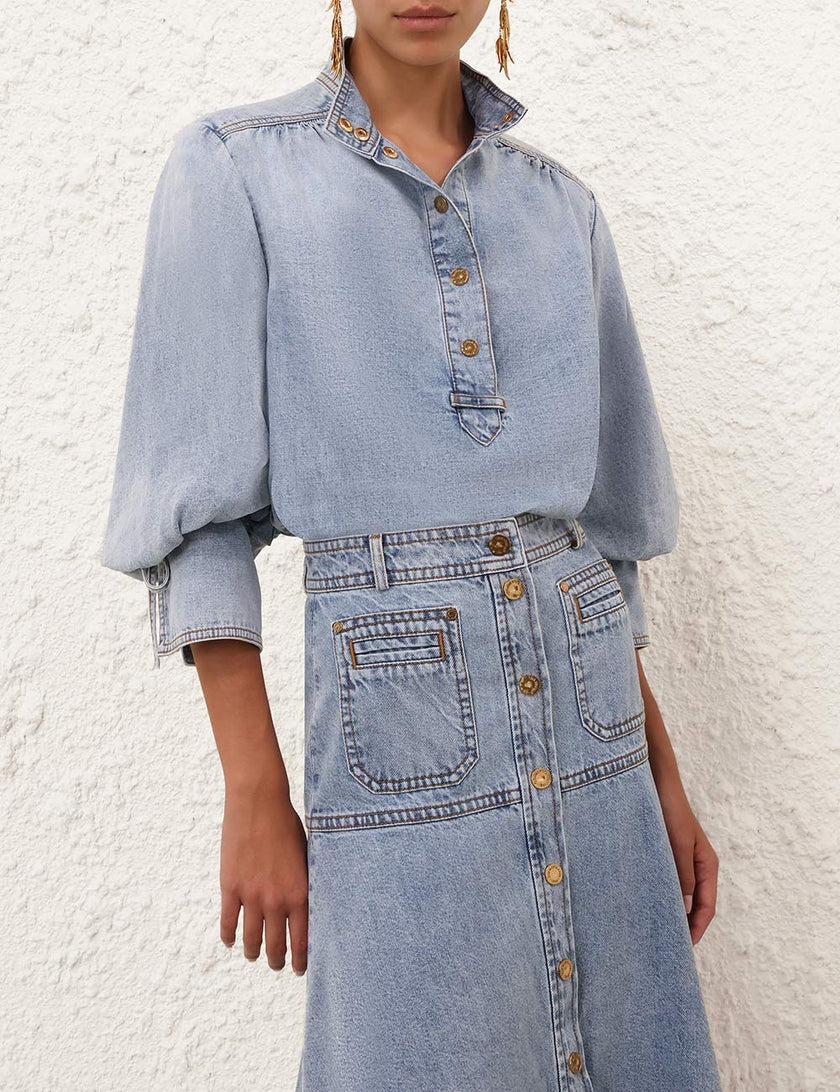 DENIM BLOUSE IN SEA FOAM