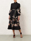 VALIANT BUTTON MIDI DRESS IN BLACK BOUQUET
