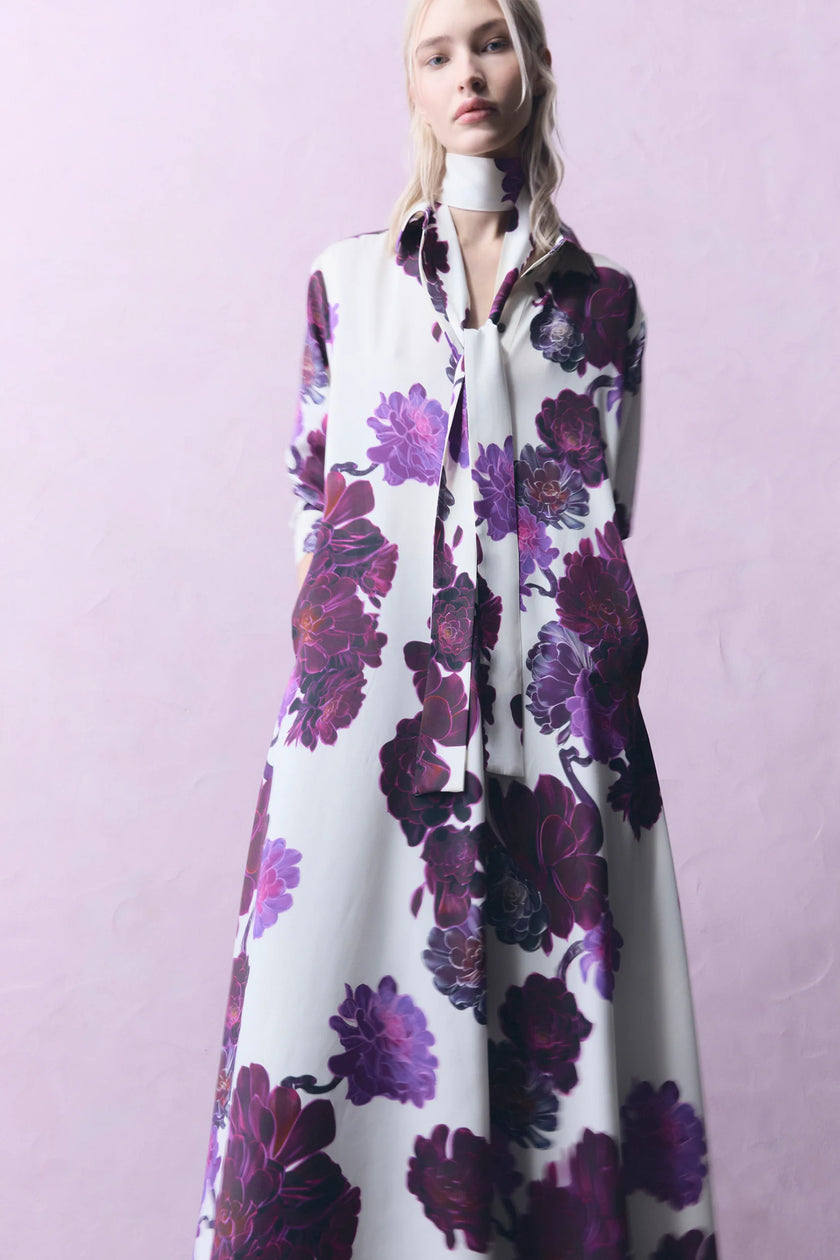 AEONIUM FLORAL PRINT SILK SHIRT DRESS