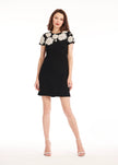CREPE FLORAL APPLIQUE MINI ALINE DRESS