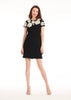 CREPE FLORAL APPLIQUE MINI ALINE DRESS