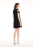 CREPE FLORAL APPLIQUE MINI ALINE DRESS