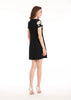 CREPE FLORAL APPLIQUE MINI ALINE DRESS