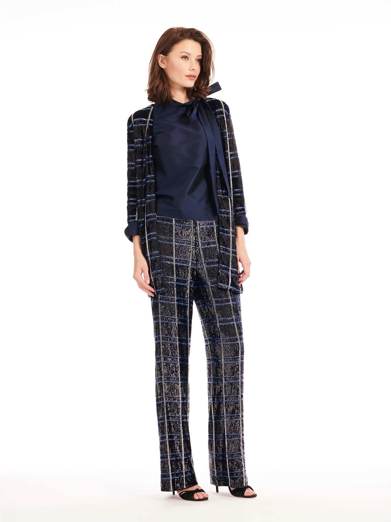 PLAID BEADED CAR COAT