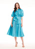 TAFFETA PUFF SLEEVE BLOUSE WITH CRYSTAL FLOWER BUTTONS