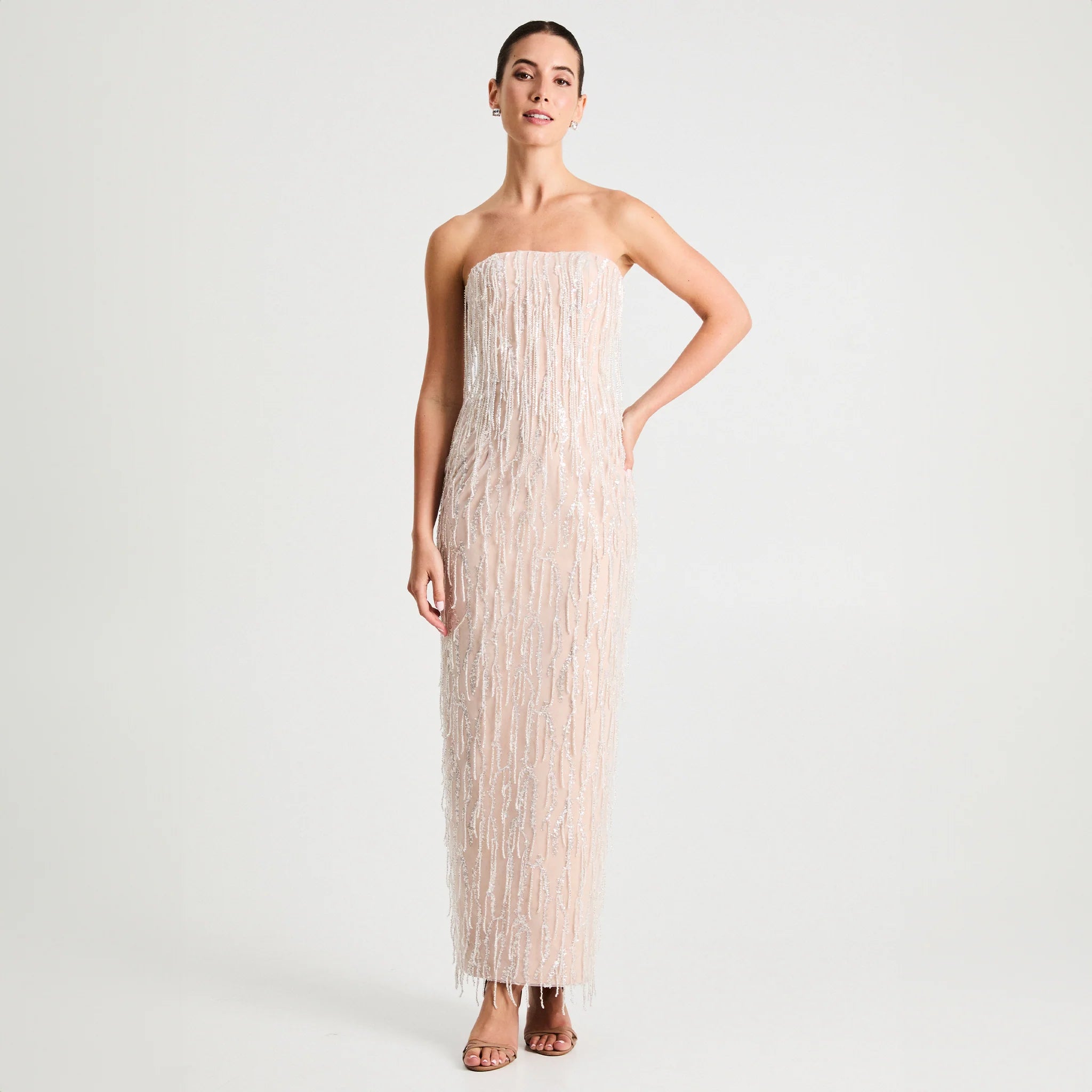RAMONA STRAPLESS FRINGE MAXI STRAIGHT DRSS