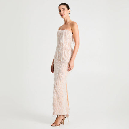 RAMONA STRAPLESS FRINGE MAXI STRAIGHT DRSS