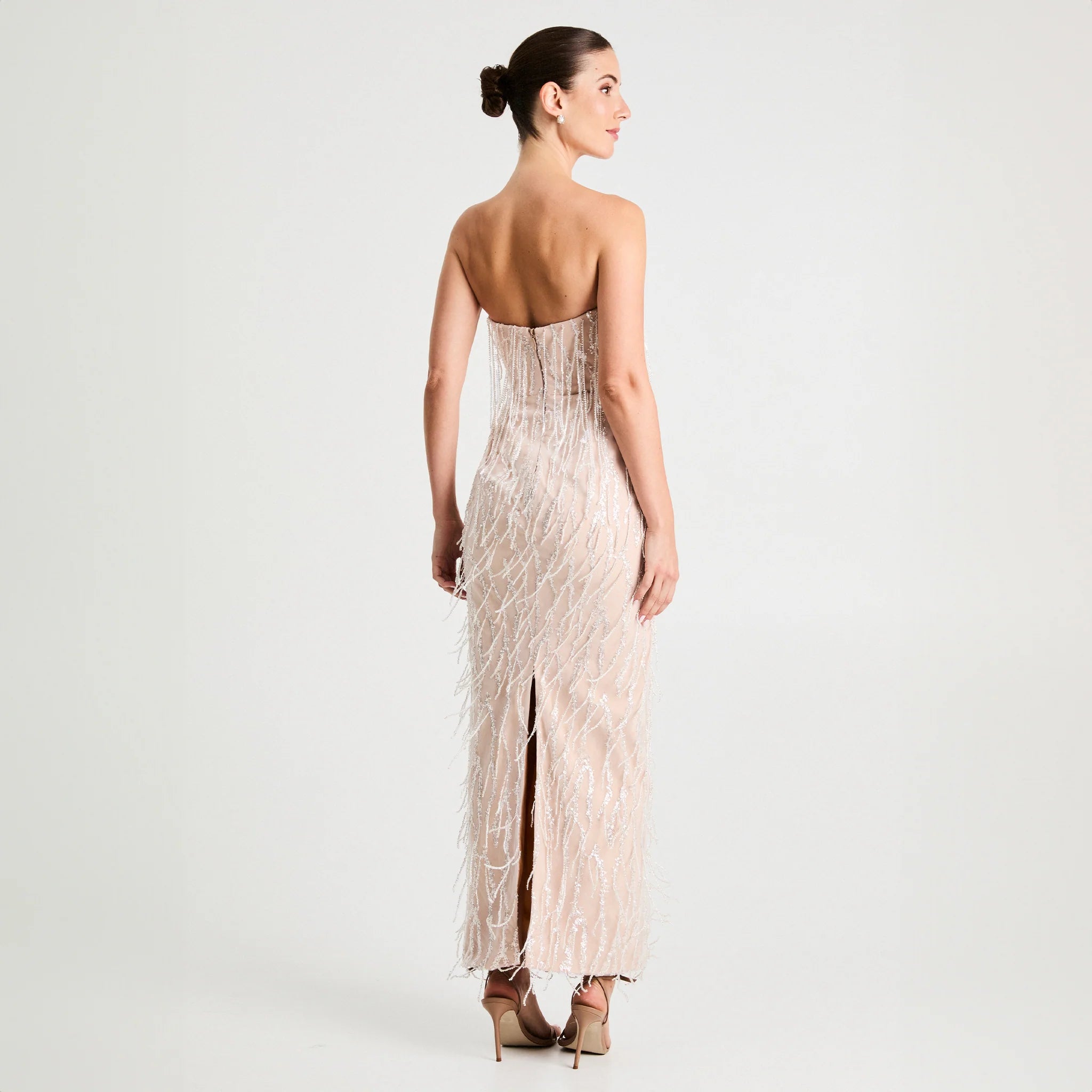 RAMONA STRAPLESS FRINGE MAXI STRAIGHT DRSS