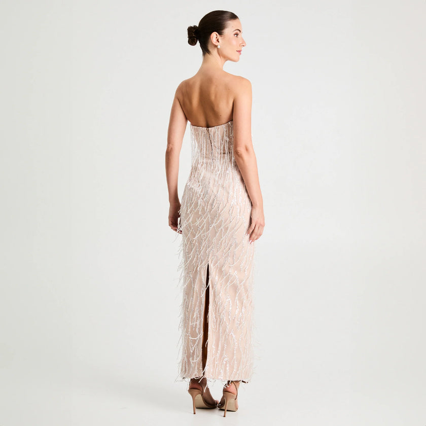 RAMONA STRAPLESS FRINGE MAXI STRAIGHT DRSS