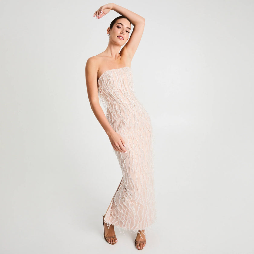 RAMONA STRAPLESS FRINGE MAXI STRAIGHT DRSS