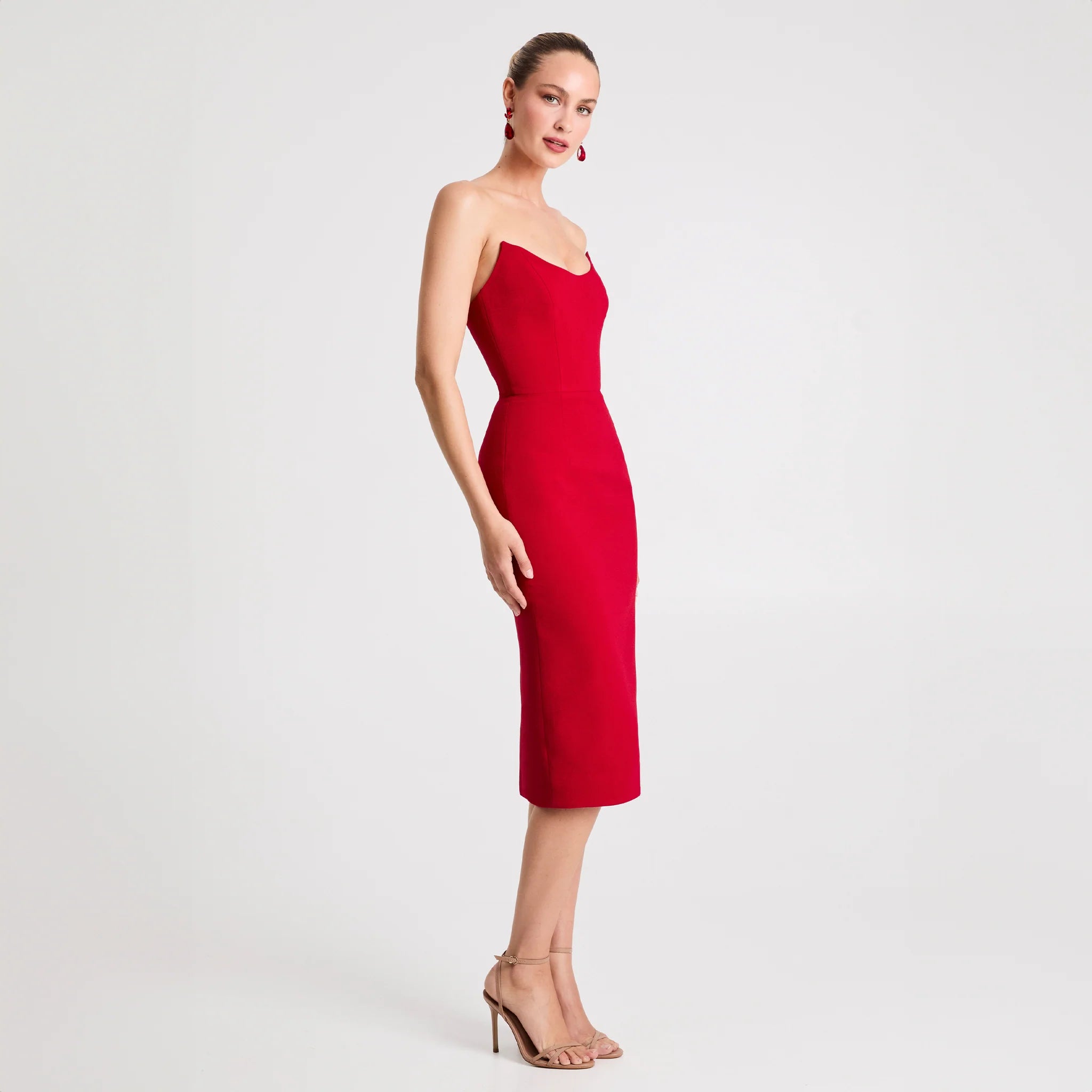 CELIA SCOOP NECK POINTED BUST MIDI DRESS