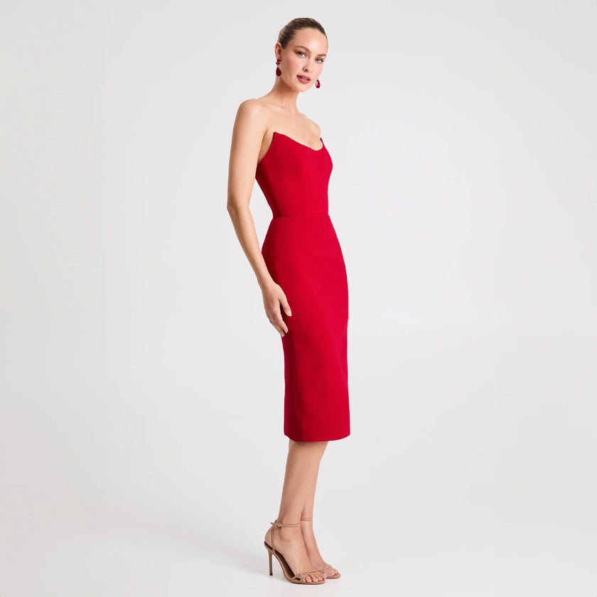 CELIA SCOOP NECK POINTED BUST MIDI DRESS