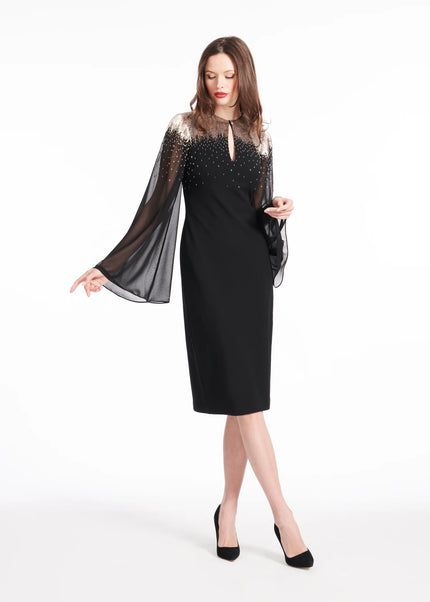 CREPE DRESS WITH CHIFFON SLEEVES AND NIGHT SKY BEADING