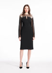 CREPE DRESS WITH CHIFFON SLEEVES AND NIGHT SKY BEADING
