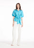 TAFFETA PUFF SLEEVE BLOUSE WITH CRYSTAL FLOWER BUTTONS