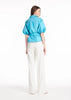 TAFFETA PUFF SLEEVE BLOUSE WITH CRYSTAL FLOWER BUTTONS