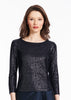 STRETCH SEQUIN THREE QUARTER SLEEVE BALLET NECK TOP