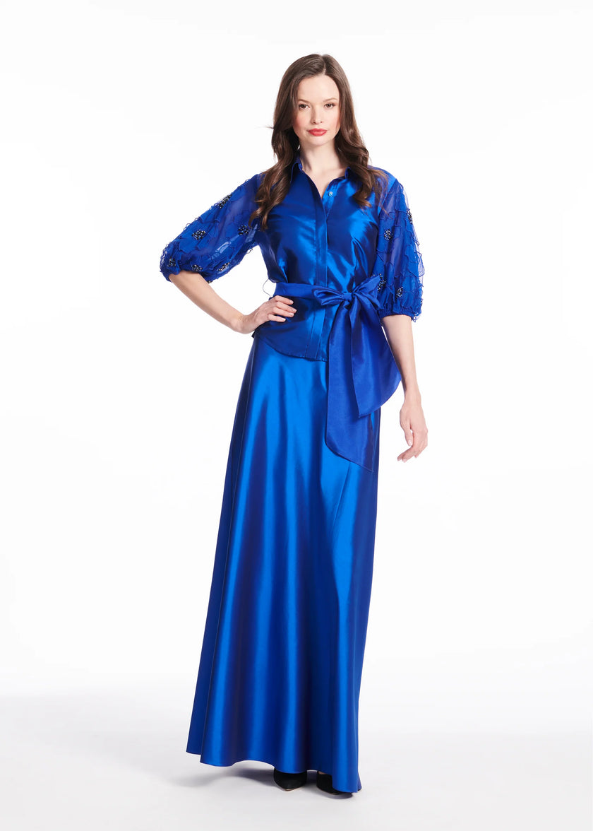 TAFFETA BLOUSE WITH DELICATE FLOWER PUFF SLEEVES