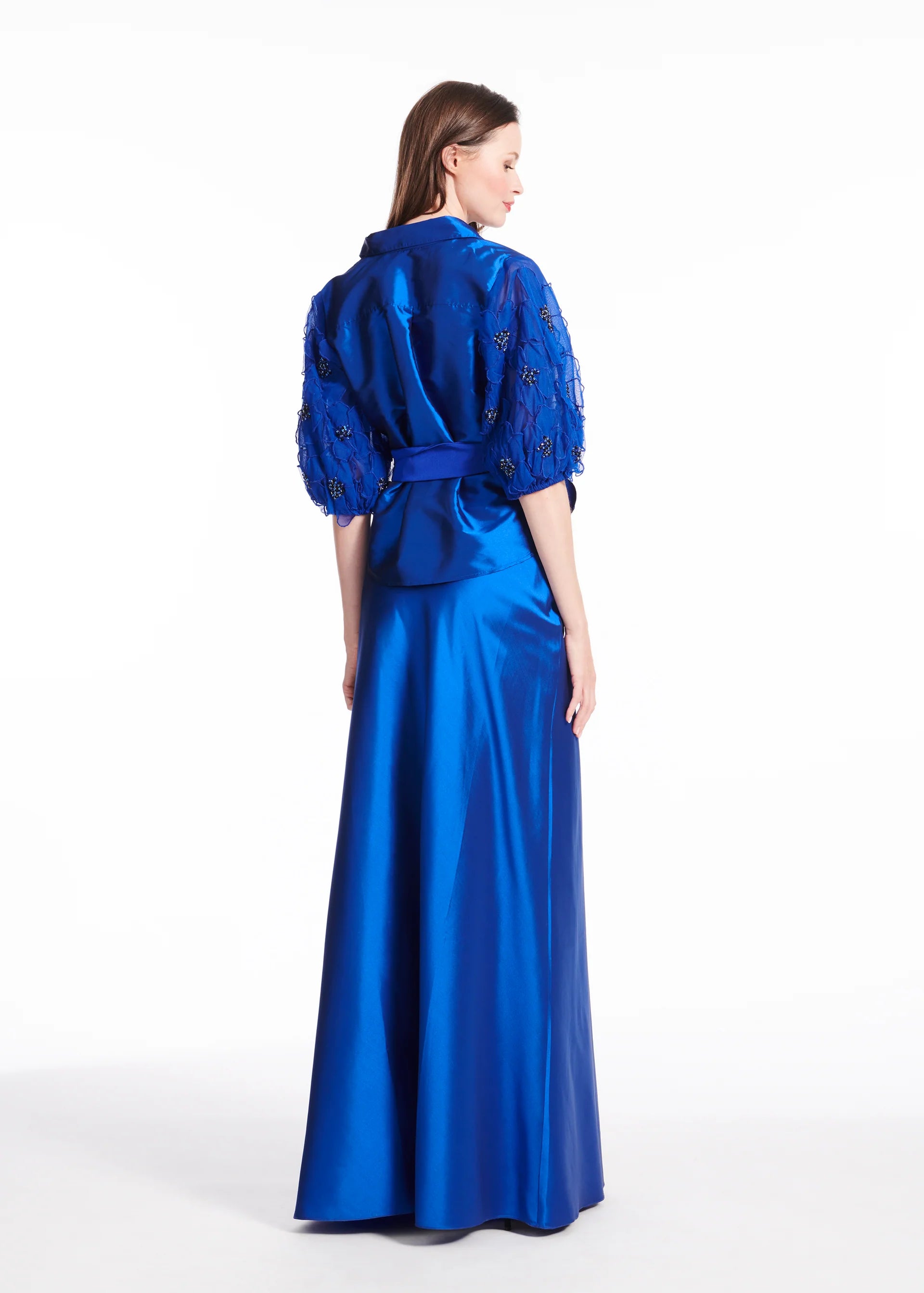 TAFFETA BLOUSE WITH DELICATE FLOWER PUFF SLEEVES