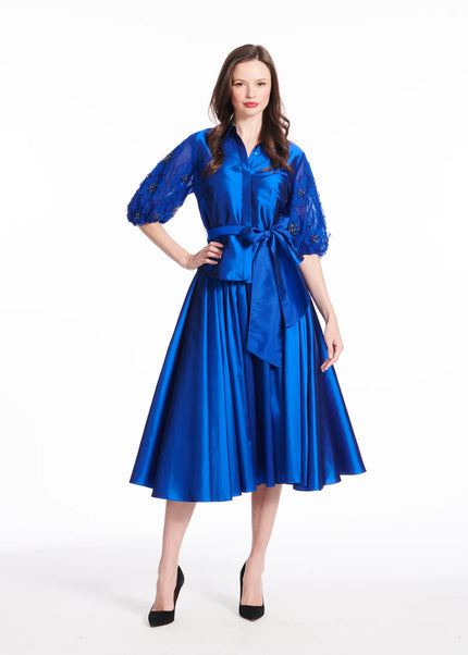 TAFFETA BLOUSE WITH DELICATE FLOWER PUFF SLEEVES