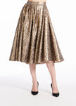 ANIMAL PRINT METALLIC JACQUARD TEA LENGTH SKIRT