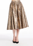 ANIMAL PRINT METALLIC JACQUARD TEA LENGTH SKIRT