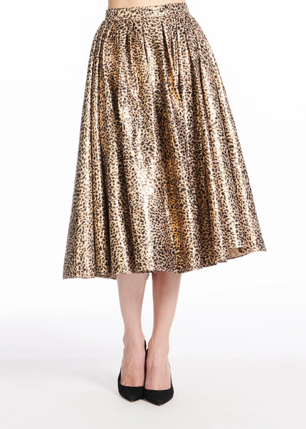 ANIMAL PRINT METALLIC JACQUARD TEA LENGTH SKIRT